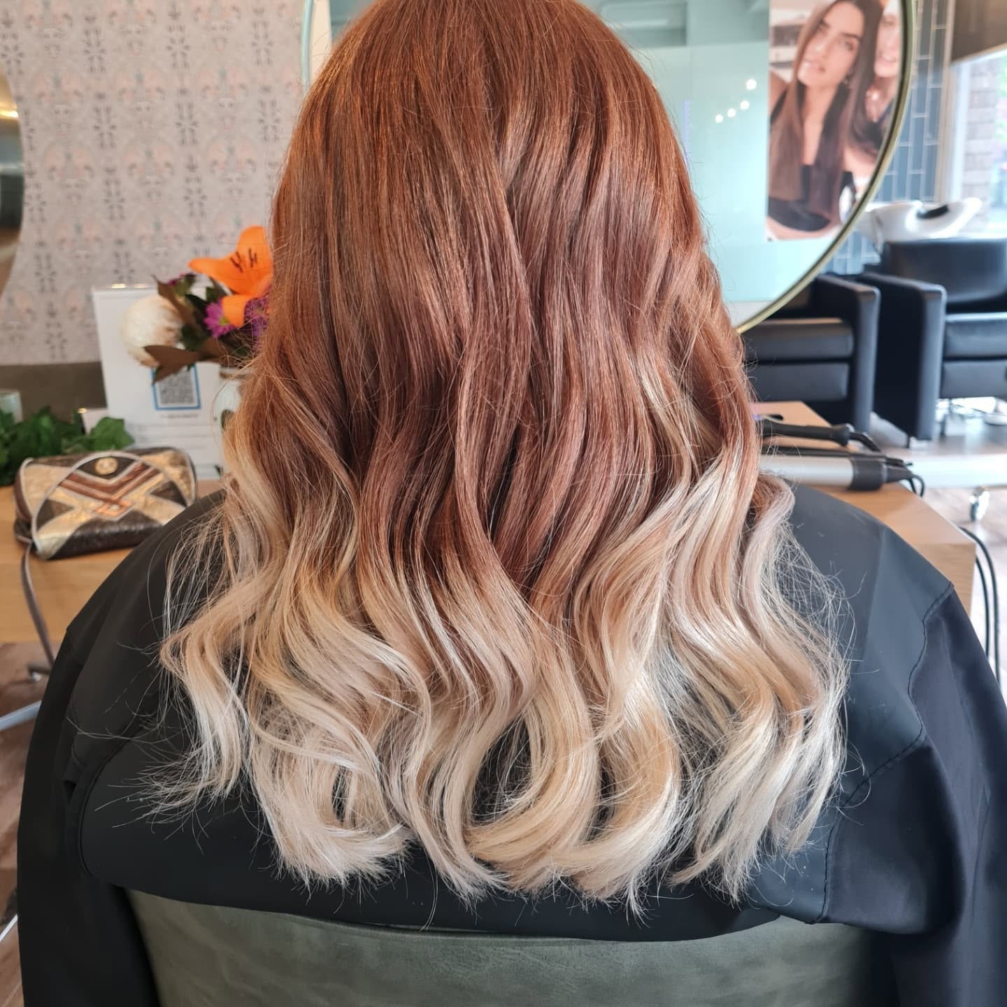 Red-to-blonde ombré with long waves